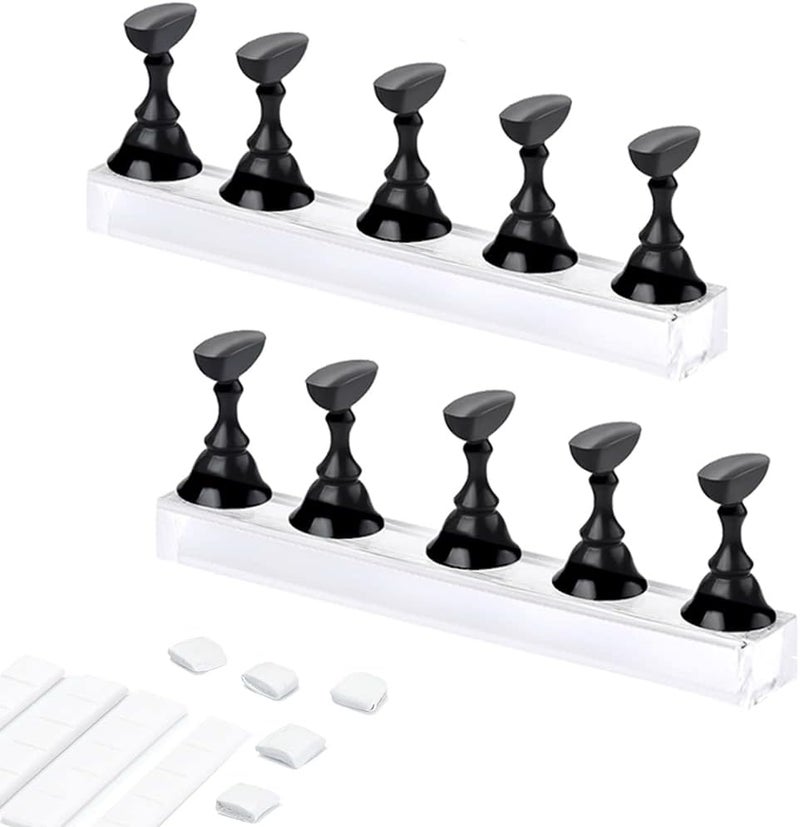 Etercycle Acrylic Nail Display Stand DIY Nail Crystal Holder Magnetic Practice Stands with Reusable Adhesive Putty Clay for False Nail Tip Manicure Tool (2 Black) - Image 1
